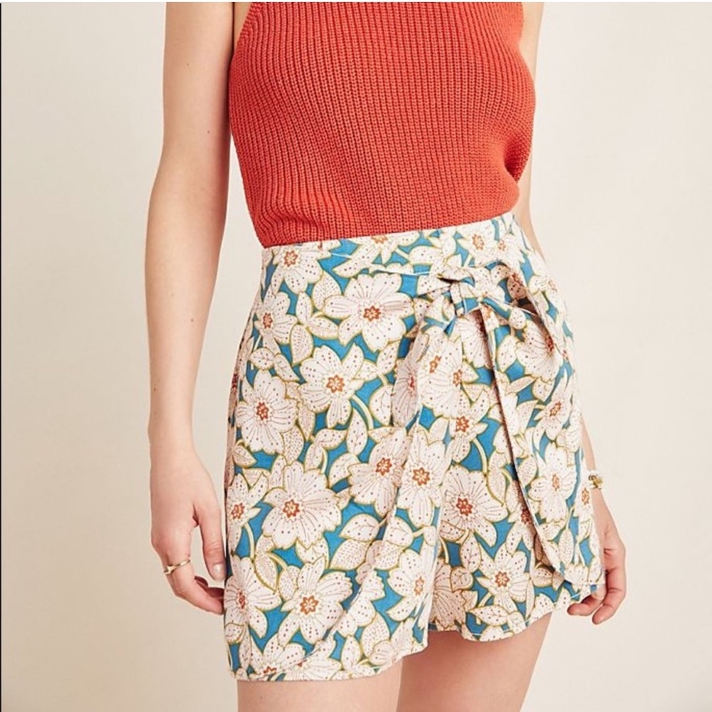 By Anthropologie Geordie Floral Front Tie Paperbag Bermuda Summer Boho Shorts XS